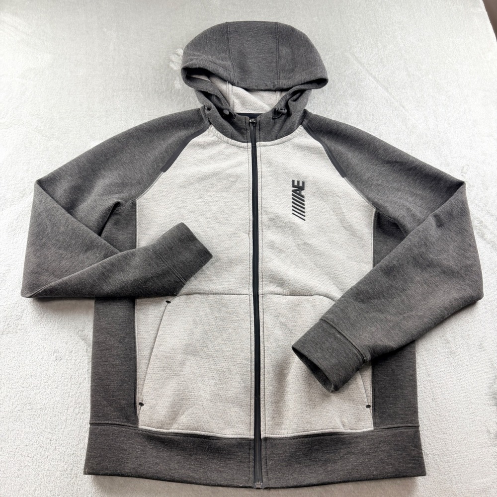 American Eagle AE Flex Full Zip Hoodie Men's M Gray Colorblock Activewear Jacket